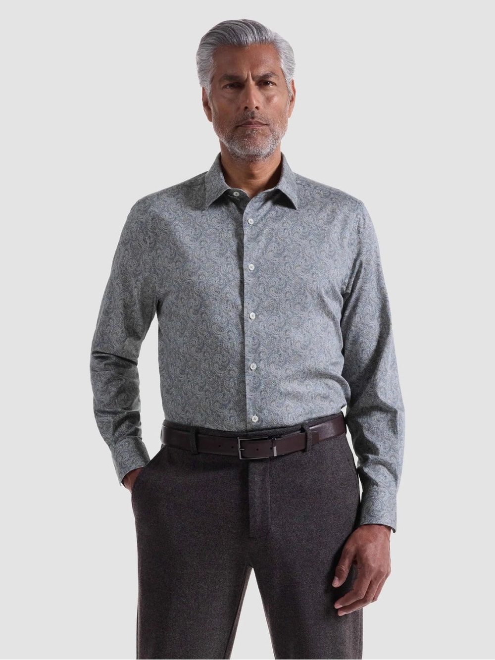 Bugatchi Men’s Paisley Button Down XXL Blue Gray Long Sleeve Dress Shirt